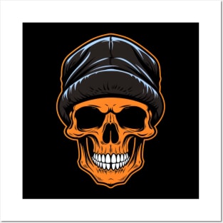 Orange Skull with Cap Posters and Art